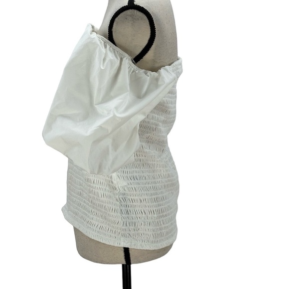 INC Short Puff Sleeve Off Shoulder Smocked Bodice Blouse - Washed White - PXL - Picture 4 of 8